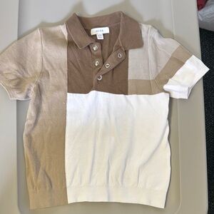 Reiss Brown and White Polo Shirt Knit Top